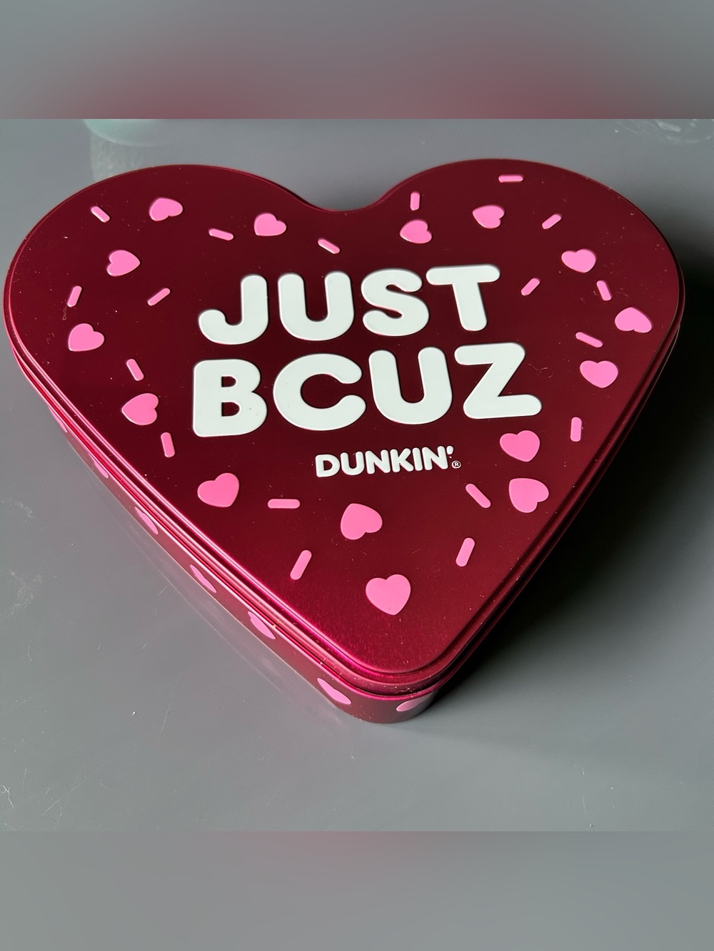 Limited Edition Dunkin Just Bcuz Heart Tin - Pink Metallic box